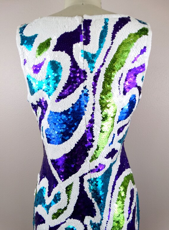 S/M 90s Sequin Dress // 1990’s Vintage White Purp… - image 6