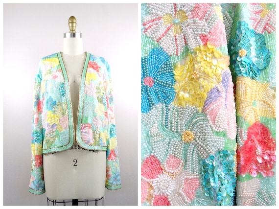 VERY HEAVY Fully Beaded Jacket // Iridescent Past… - image 1