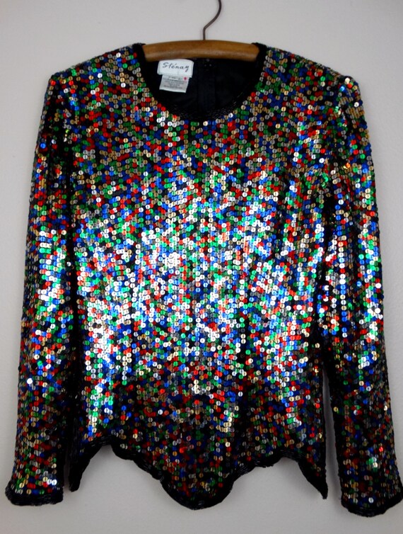 Rainbow Confetti Sequin Top / Colorful Vintage Fu… - image 2