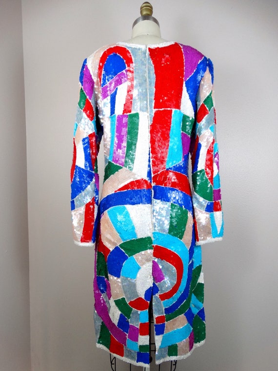 Psychedelic Bright Sequin Dress / Geometric Color… - image 4
