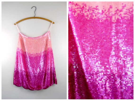 Ombré Pink Sequin Skirt Y2K Embellished Dress Skirt Size Medium