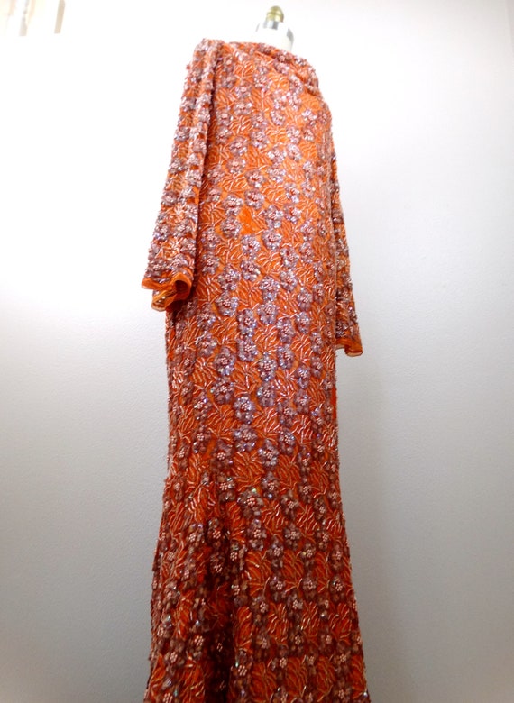 60s Orange Lace Pink Sequined Beaded Gown / 1960'… - image 6