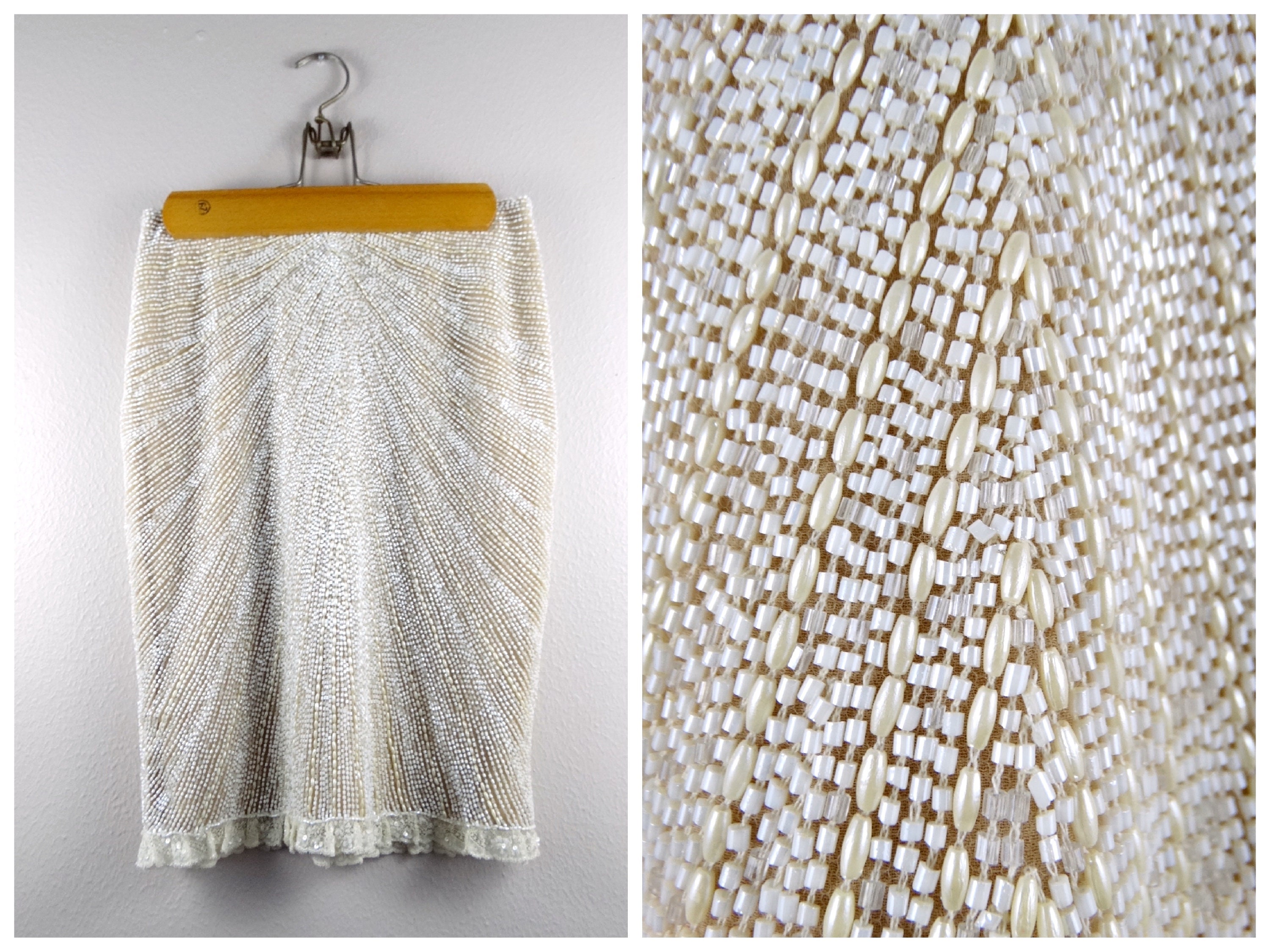 Vintage VALENTINO Pearl Beaded Silk Skirt // Designer