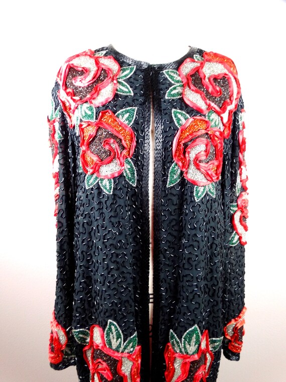 NAEEM KHAN Ribbon Embroidered Roses Evening Jacke… - image 2