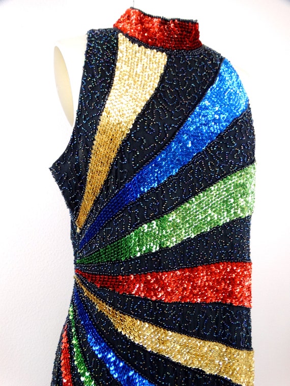 80s 90s Primary Color Sequin Evening Cocktail Dre… - image 2