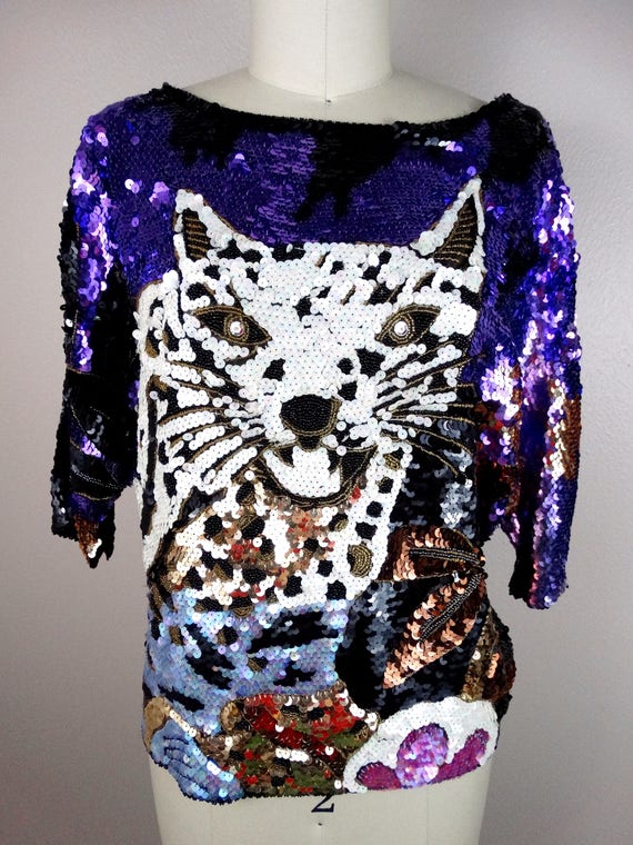 Wild Abstract Leopard Sequin Top / Funky Animal T… - image 2