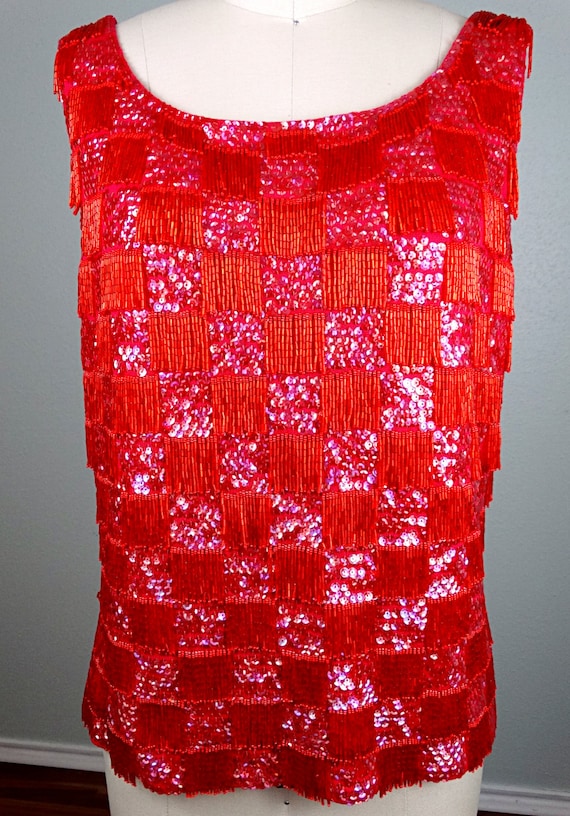 50s 60s Pink and Red Sequin Top / 1960's Vintage … - image 3