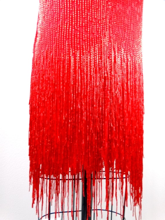 Bob Mackie Beaded Dress // Vintage Red Silk Fring… - image 9