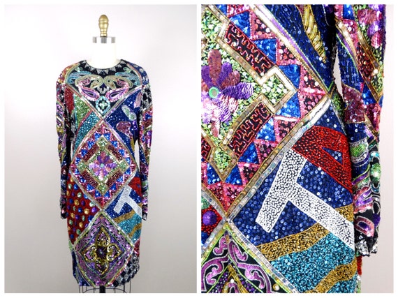 NAEEM KHAN Beaded Dress // Sequin Embellished Cou… - image 3