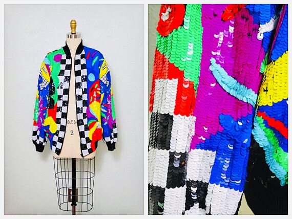 80s Retro Sequined Jacket // Rainbow Sequined Bomb