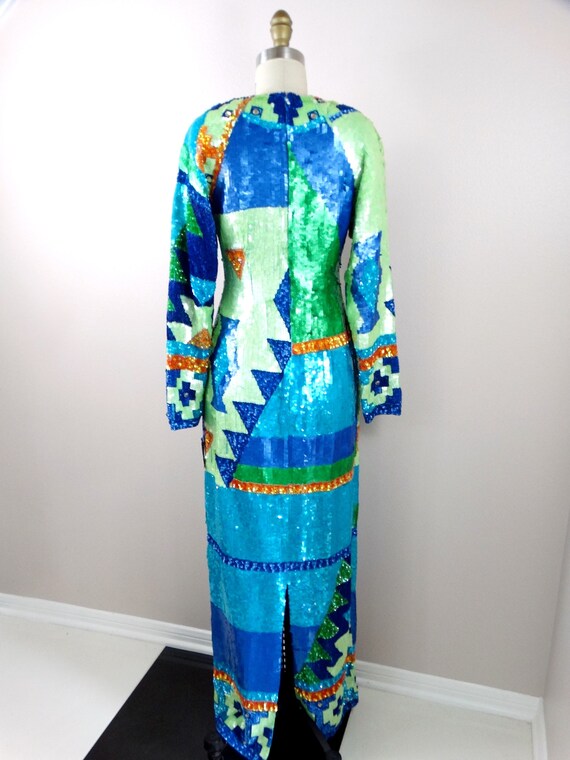 80s Geometric Sequin Dress // Retro Vintage Sequi… - image 7