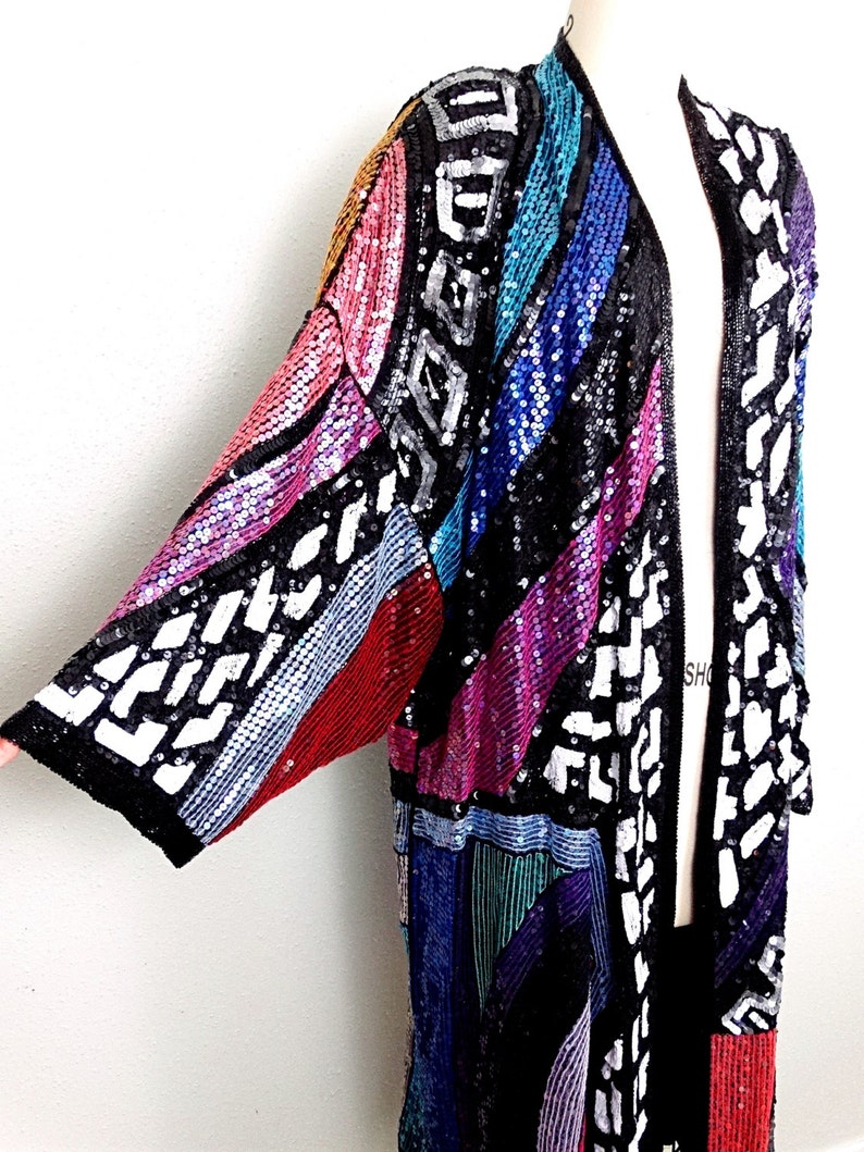 INCREDIBLE Fully Sequined Kimono / Retro Embellished Long Etsy