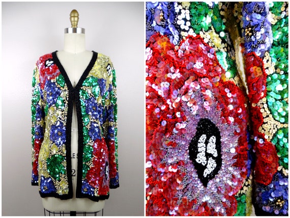 S/M Heavy Beaded Floral Embroidered Jacket / HEAV… - image 1