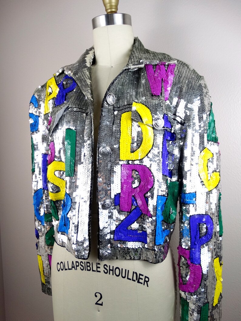 ALPHABET Letters Sequin Jacket // Retro Novelty Letter Sequined Cropped Jacket image 3