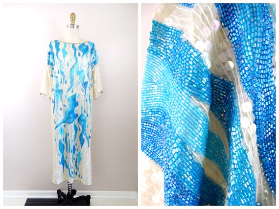 RARE Bright Beaded Iridescent Sequined Dress / Sk… - image 6