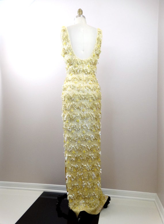 60s Iridescent Yellow Paillette Gown / Midcentury… - image 7