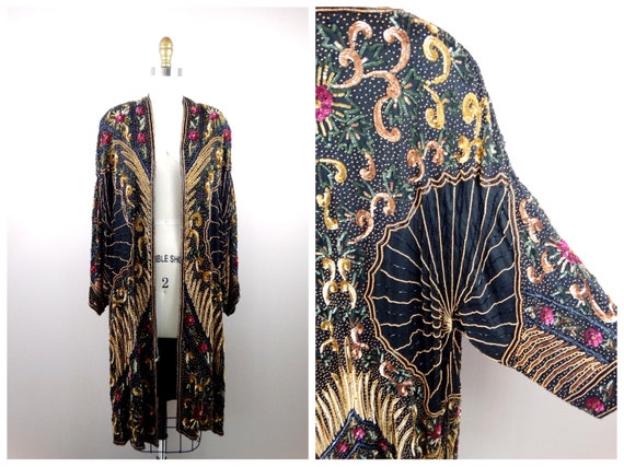 Art Deco Sequin Embellished Overcoat // Gold Bead… - image 6