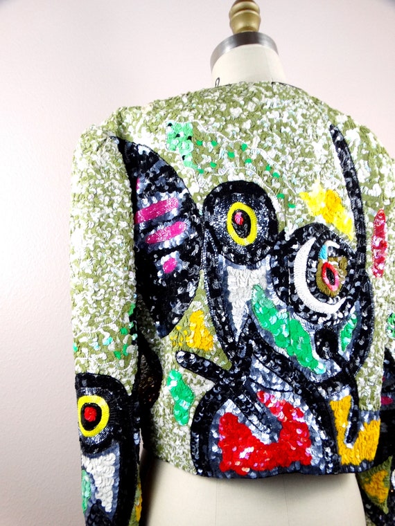 RARE Sequin Embellished Cropped Jacket / Fully Se… - image 5