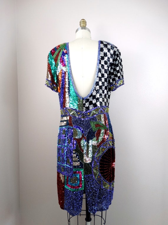 Bright Sequined Vintage Glam Dress / RARE Retro R… - image 4