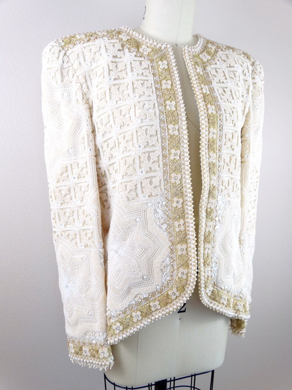 Haute Couture Crystal Beaded Ornate Jacket w/ Rhi… - image 3