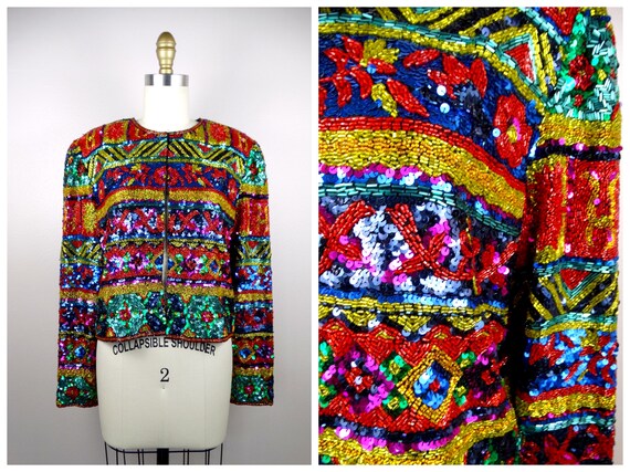 HEAVY Glass Beaded Sequin Embellished Jacket / Vin