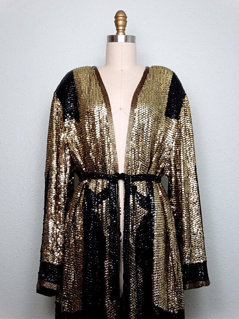 VTG Sequin Kimono Jacket / Bohemian Novelty Open Kaftan / Etsy