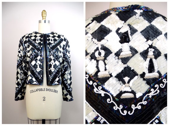 Glam NOVELTY Sequin Bolero // Checker Embellished… - image 1