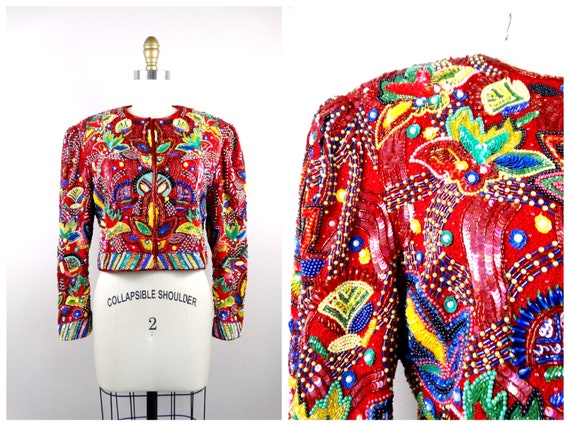 Designer Couture Vintage Embroidered Bolero / Fol… - image 1