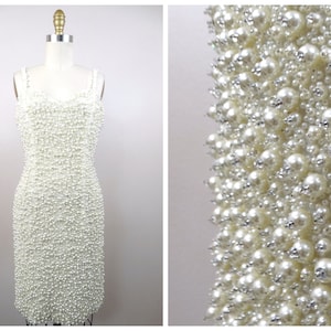RARE Crystal Beaded Pearl Wedding Dress / Vintage Haute Couture Short Bridal Dress Covered in Pearls and Rhinestone Crystals