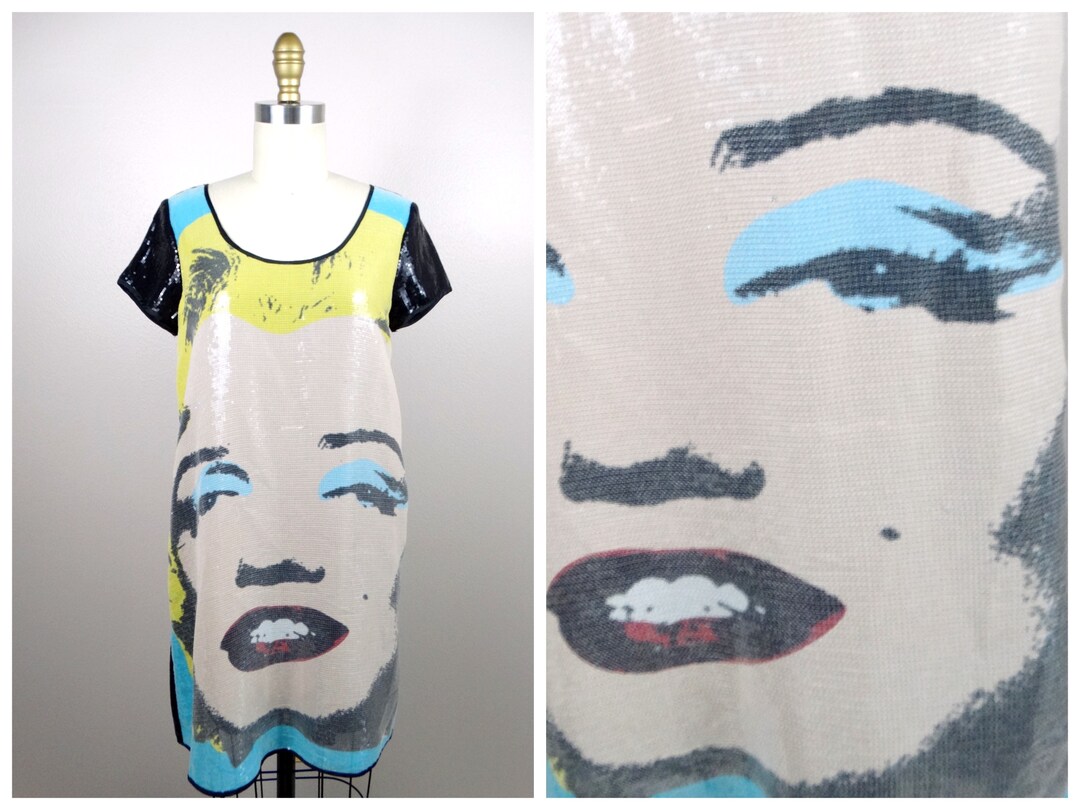 Y2K Pop Art Portrait Sequin Dress / RARE Marilyn Monroe Sequined Dress