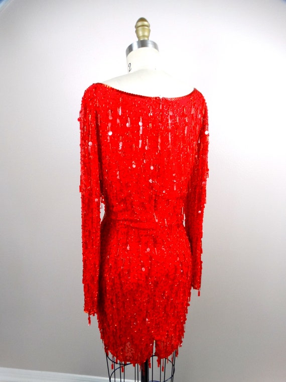 Paillette Fringe Beaded Sequined Dress / Couture … - image 6