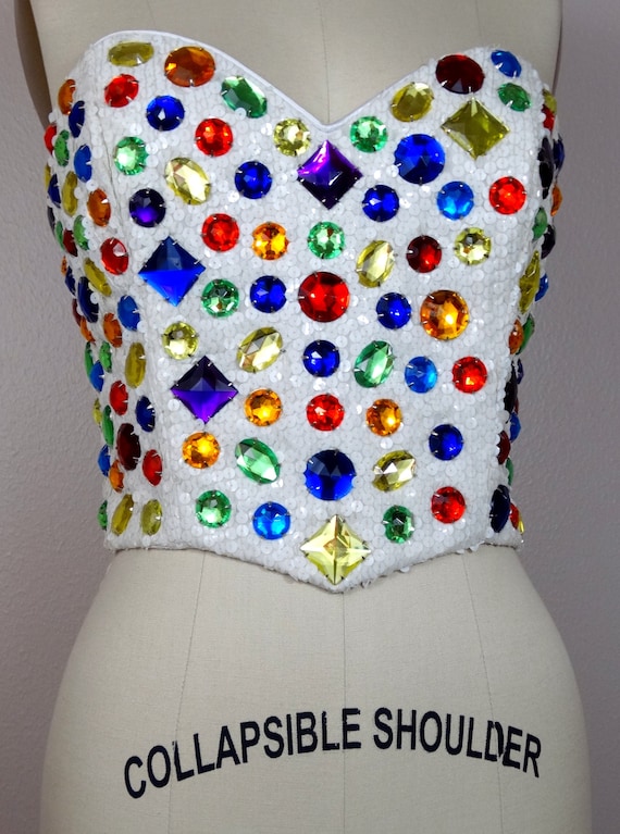 RARE Rainbow Jewel Encrusted Bustier / 1990’s Vin… - image 5