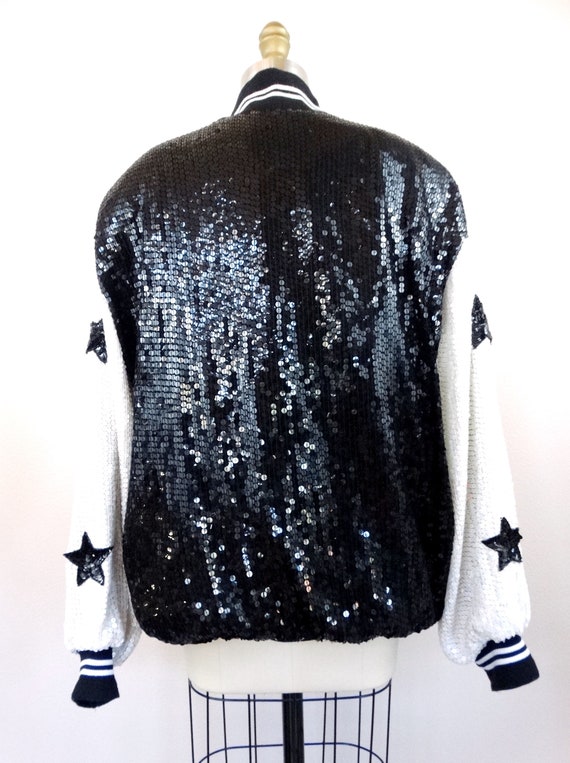 90s Sequined A Bomber Jacket // Stars Varsity Let… - image 4