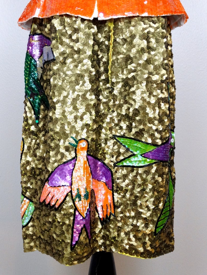 RARE Bird Sequined Skirt / 90s Vintage Novelty Birds Sequin Etsy
