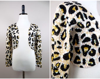 6x/7 Girl's Sequin Leopard Bolero // Wild Animal Print Sequined Cropped Shrug Jacket