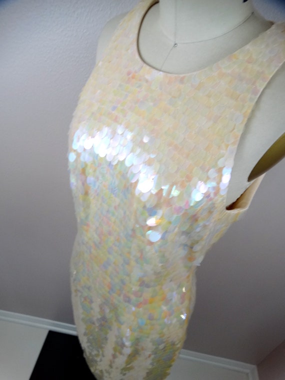 Iridescent Sequined Dress // Ivory Paillette Sequ… - image 4