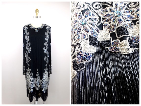 Vintage Naeem Khan Beaded Fringe Dress, Silk Sequin Gown - Etsy Vintage Naeem Khan Beaded Fringe Dress, Silk Sequin Gown - Etsy