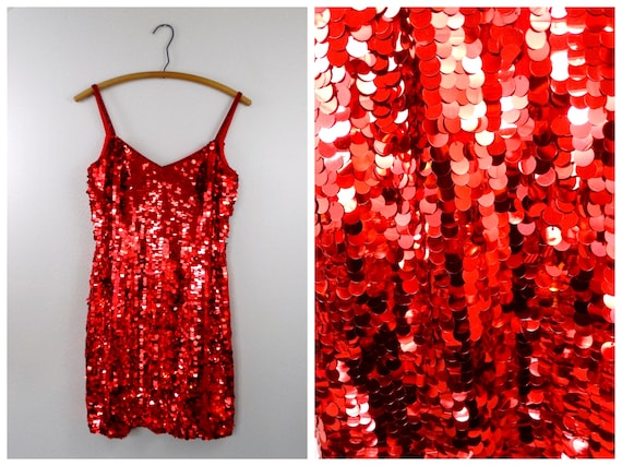 S/M Lady in Red Paillette Sequin Party Dress / Br… - image 1
