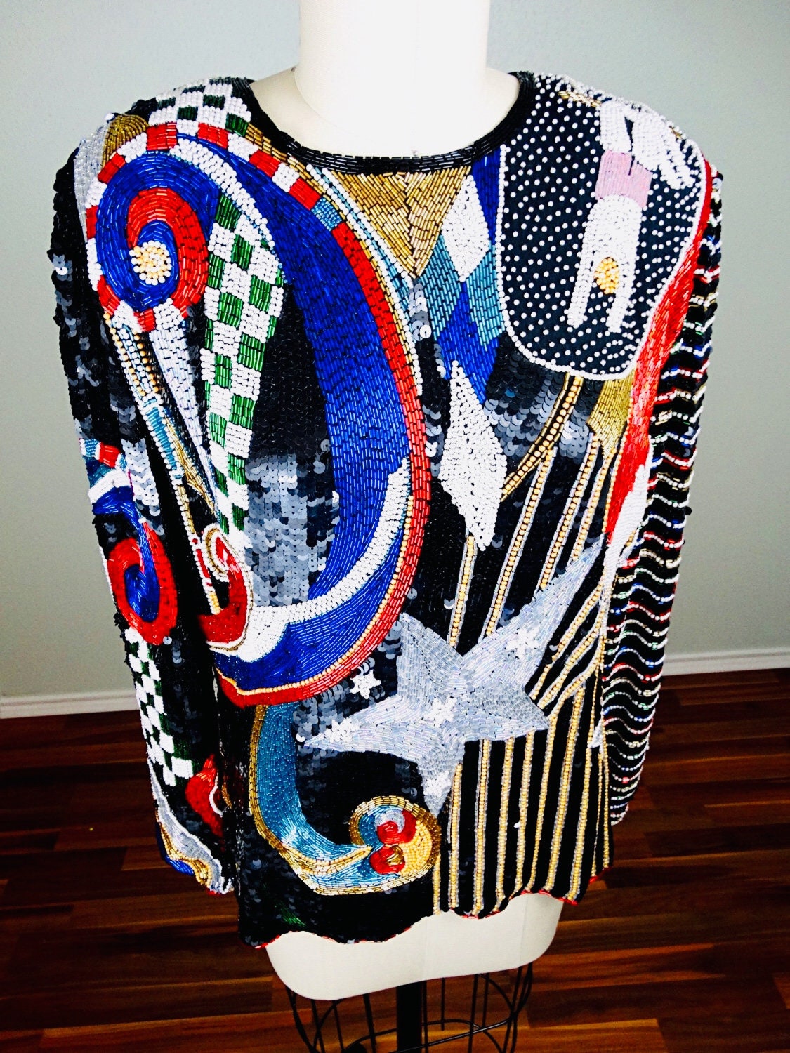 HEAVY Fully Beaded Whimsical Top • Heavily Sequined Blouse