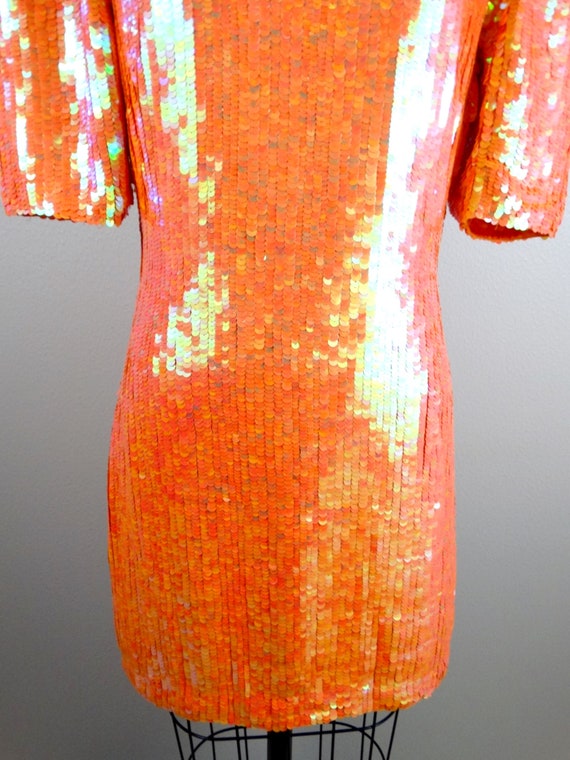 Neon Sequin Mini Dress / AMAZING Iridescent Sequi… - image 3