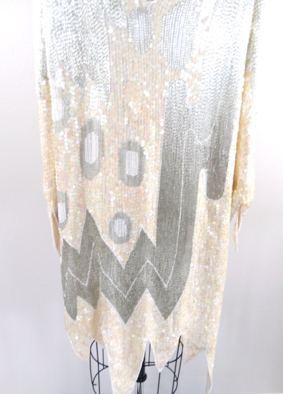 70s Glass Beaded Ivory Sequined Dress // Iridesce… - image 7