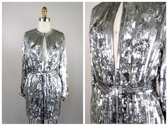 Flashy Sequin Open Top / Mirror Silver Sequined E… - image 1