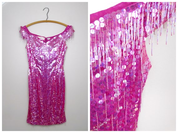 Bubblegum Beaded Fringe Party Dress 