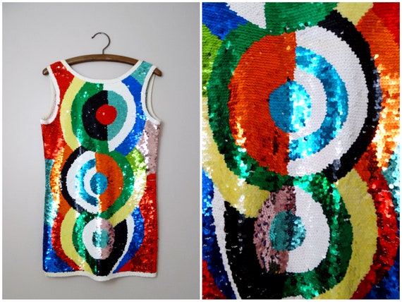 90s Micro Mini Sequin Dress // Retro Rainbow Brig… - image 1