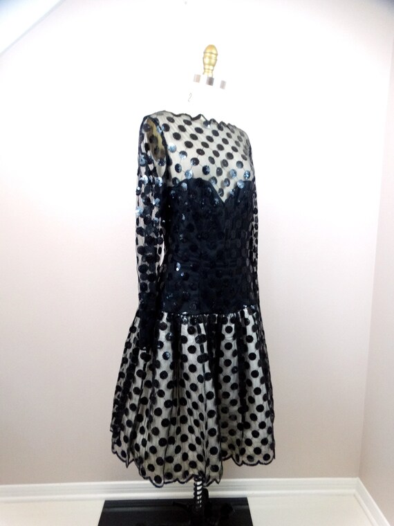 80s Mignon Sequined Party Dress // Sheer Sequin E… - image 4