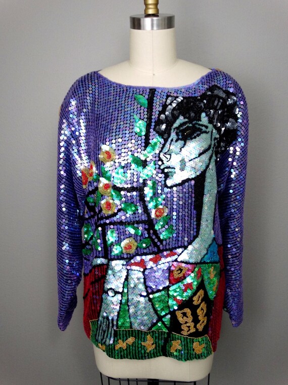 RARE Picasso Sequin Top / Abstract Wearable Art V… - image 2