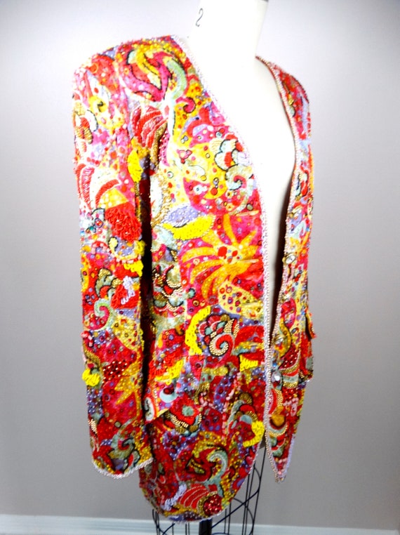 HEAVY Jewel Beaded Jacket // Vintage Couture Heav… - image 7