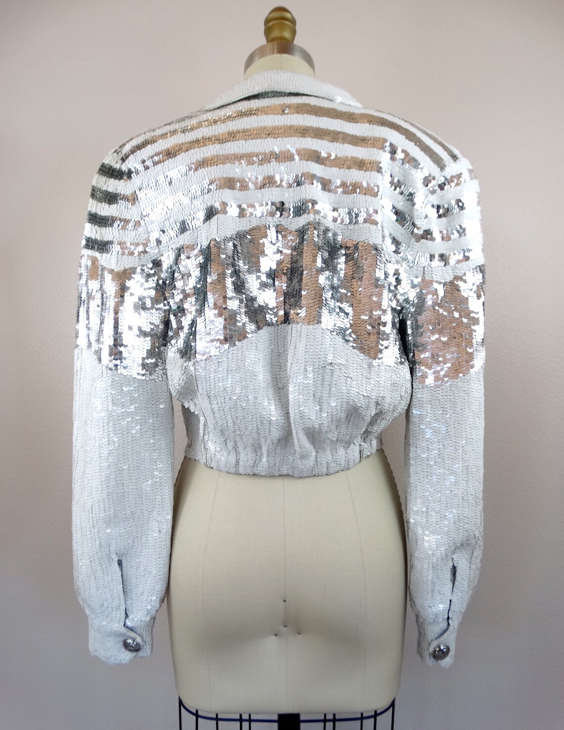 S/M Vintage Striped Sequin Jacket // Retro Sequined Cropped Etsy