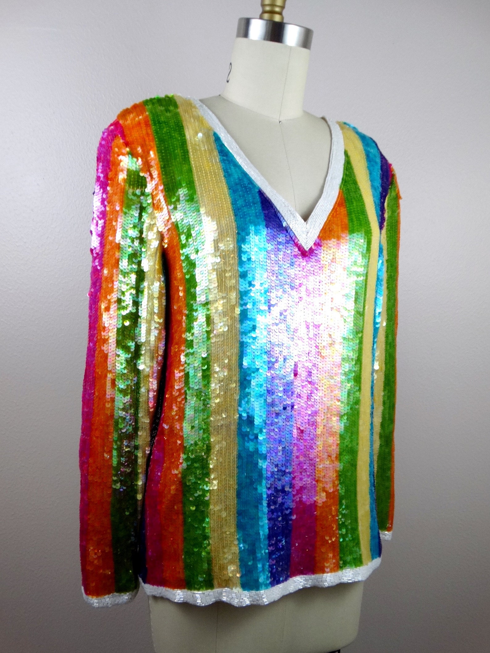 Rainbow Stripe Sequined Blouse / Bright & Colorful Sequin - Etsy