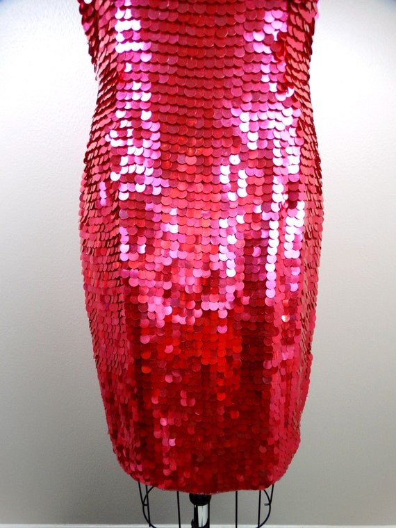 Bright Pink Sequin Party Dress / Sparkling Cockta… - image 3